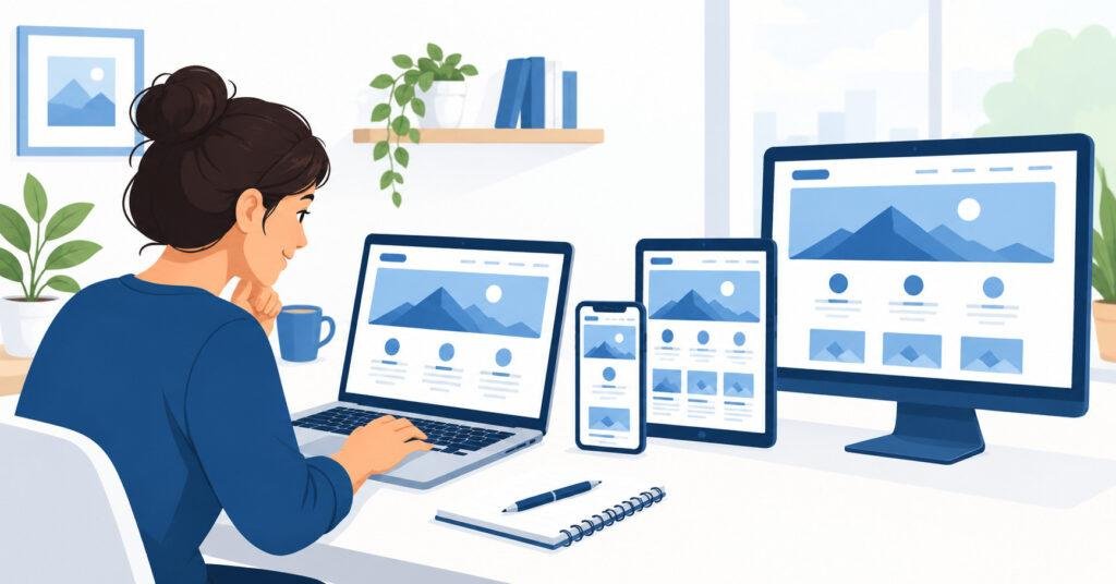 Affordable website design services showing a responsive website displayed across laptop, phone, tablet, and desktop screens